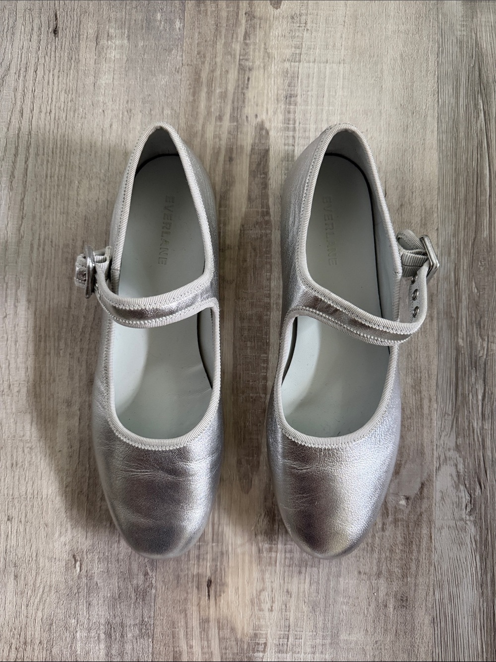 Everlane Silver Flats with Buckle
